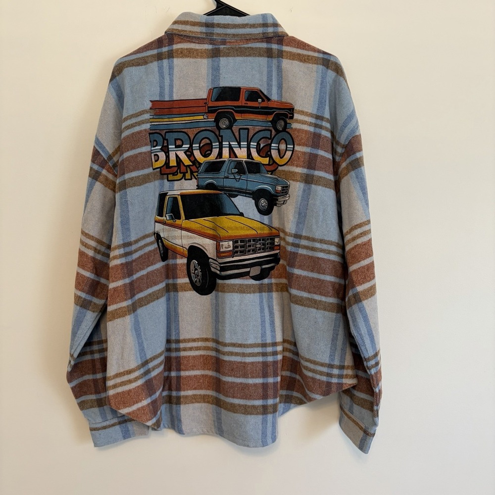 NWT Ford Bronco Truck Graphic Logo Button Down Long Sleeve Flannel Shacket  XXL‎